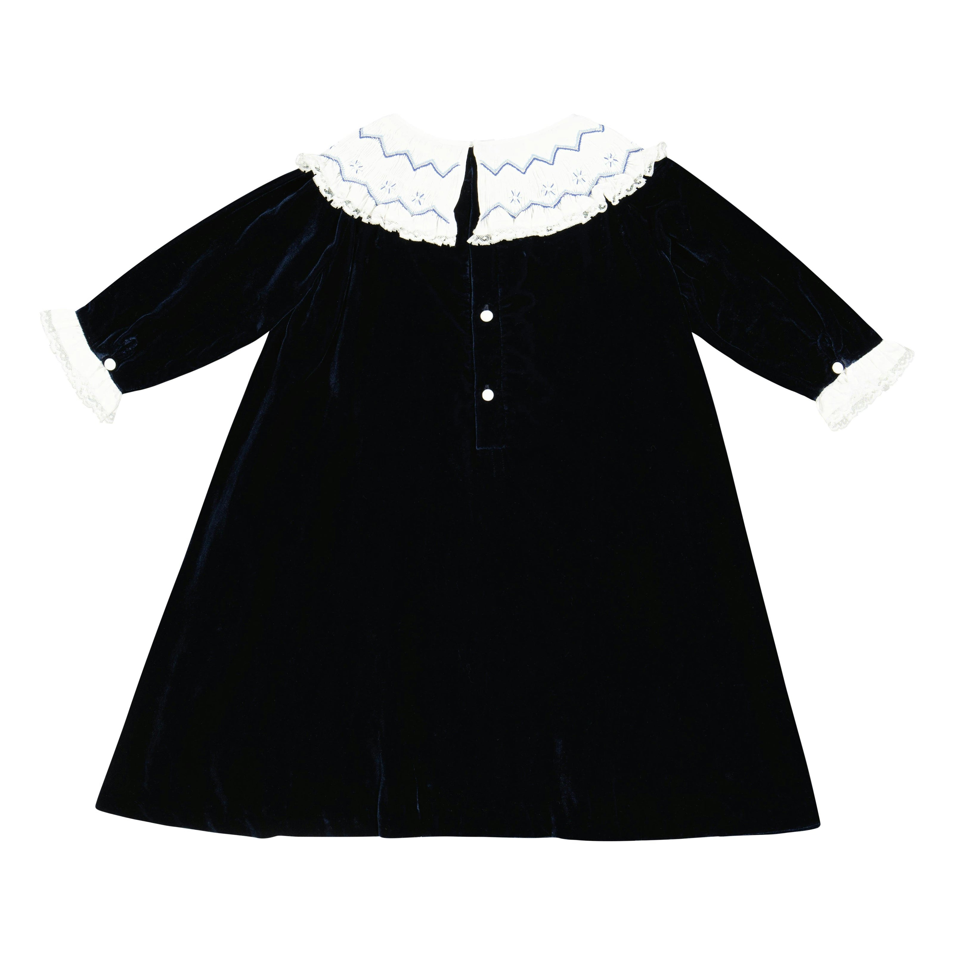 Celeste Navy Velvet Long Sleeve Bishop Dress