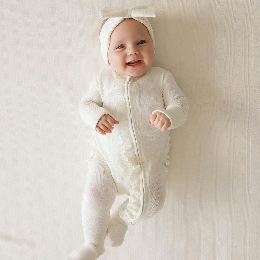 Coconut Pointelle Footie Ruffled Zippered One Piece