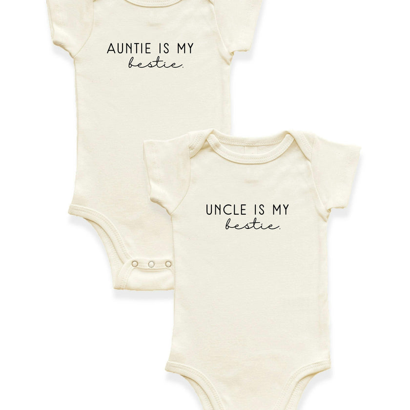 2 Pack - Auntie is my Bestie + Uncle is my Bestie Organic Cotton Baby Bodysuits