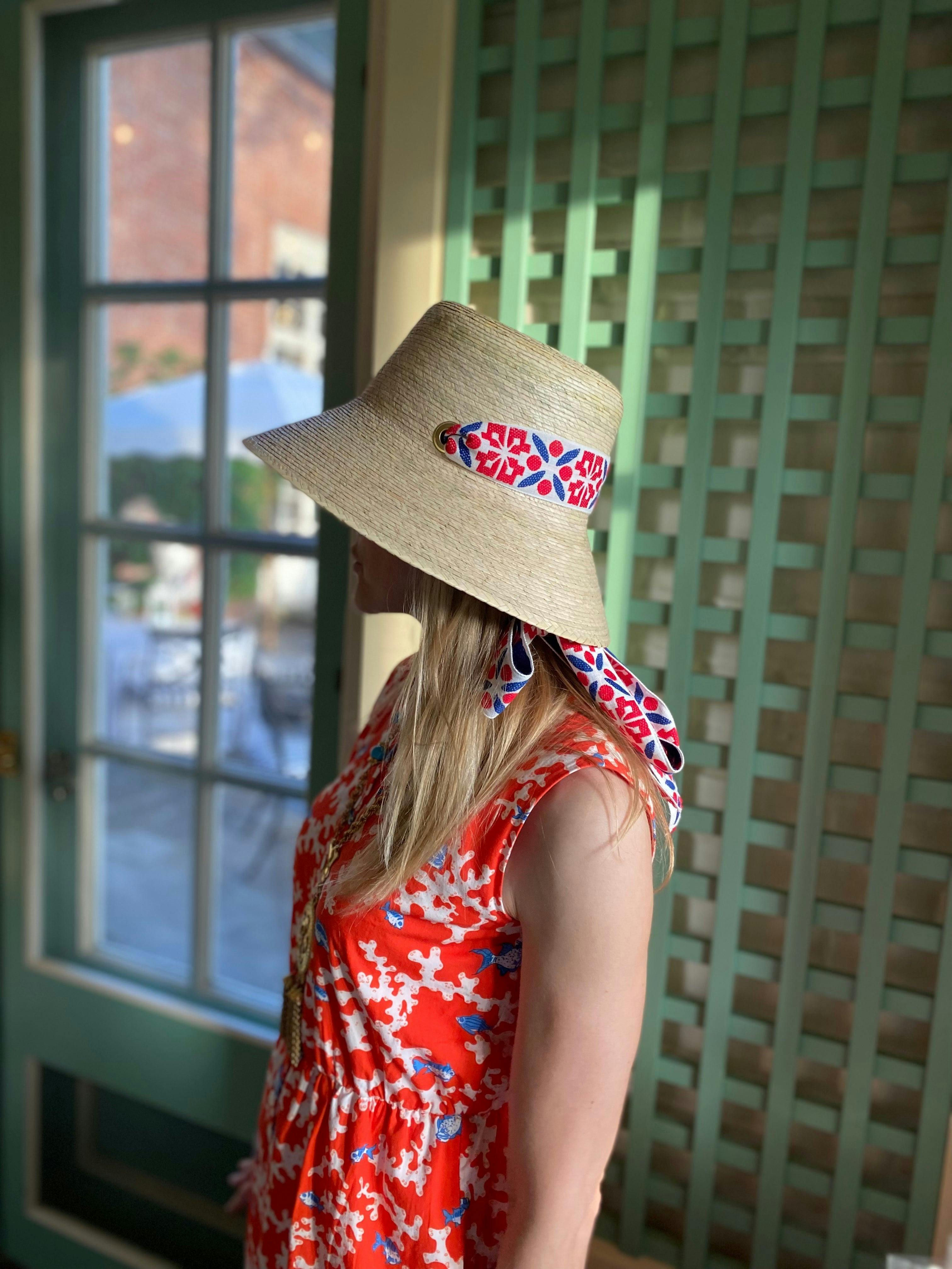 Clematis Bucket Hat (PreOrder Shipping June 19th) - Vintage Blue Azure Tapestry Short Ribbon