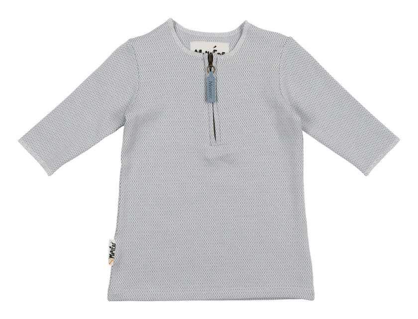 Microgrid Patterned 3/4 Sleeve Shirt
