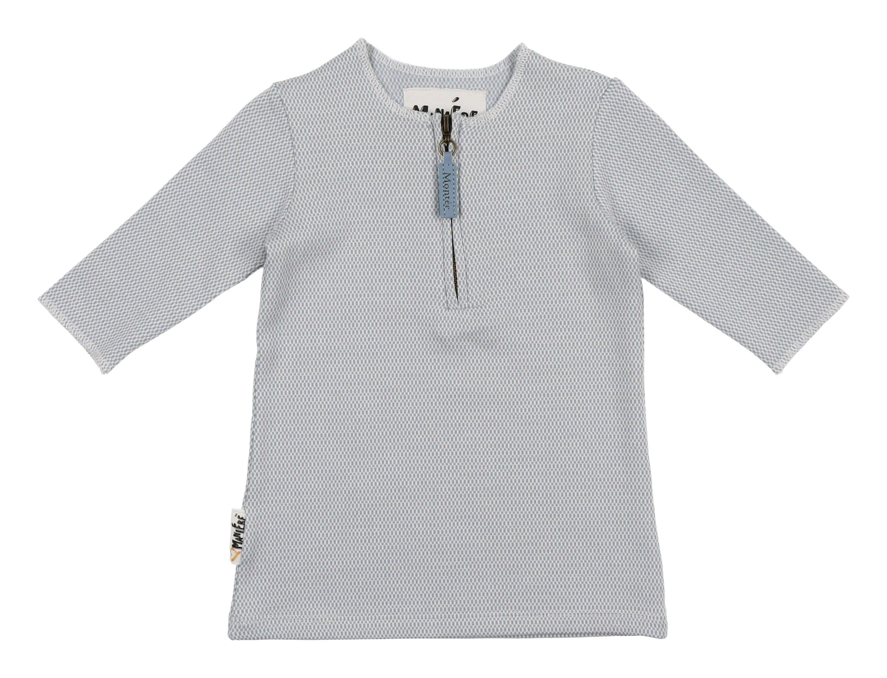 Microgrid Patterned 3/4 Sleeve Shirt
