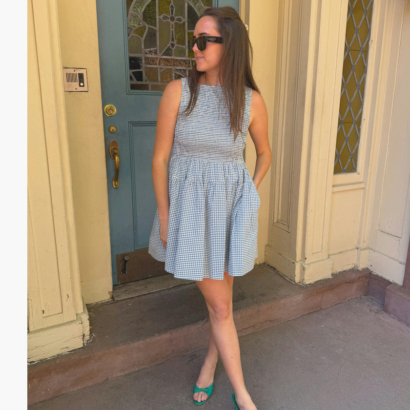 The Cosima Mini Nap Dress - Lagoon Gingham