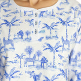 Women's Skydog Toile Blue Jersey Long PJ Set - Organic Stretch Cotton