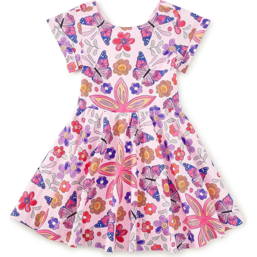 Button Back Skirted Dress, Pink