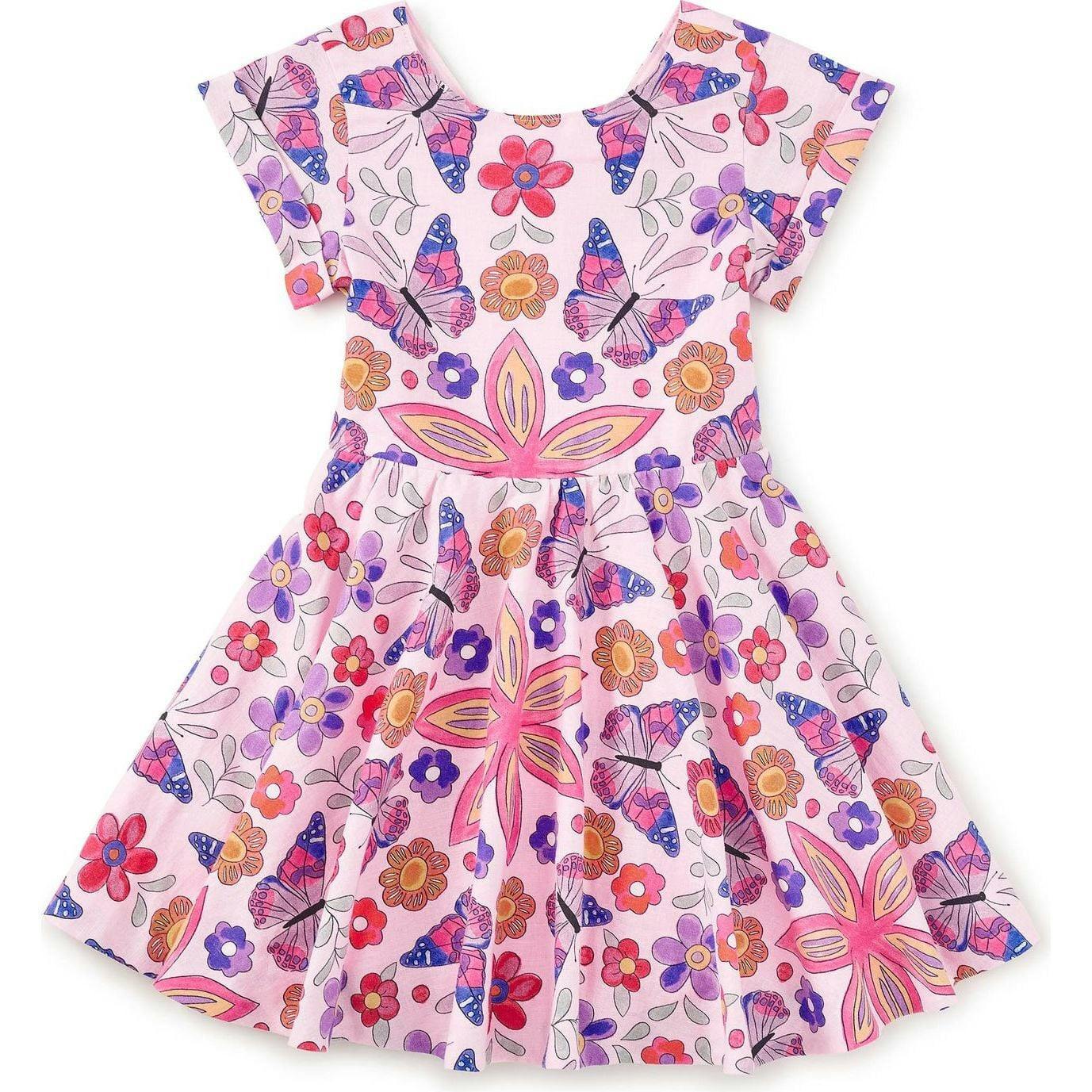 Button Back Skirted Dress, Pink