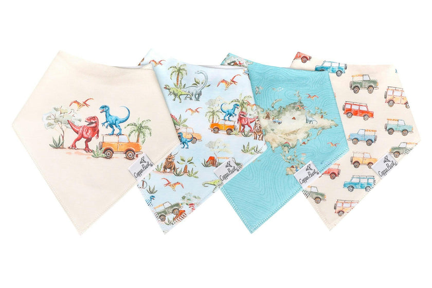 4 Pack Baby Bandana Bibs - Dino Explorer