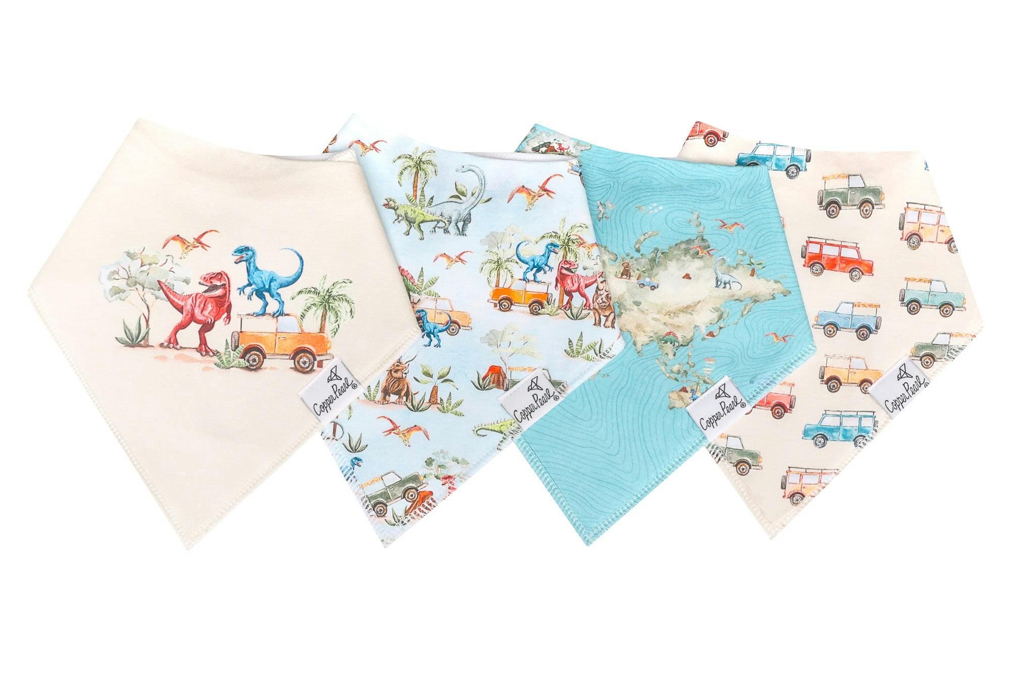 4 Pack Baby Bandana Bibs - Dino Explorer