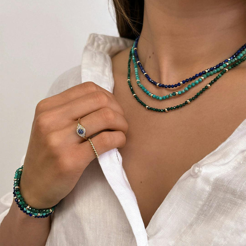 14K Gold Malachite Segment Bead Necklace