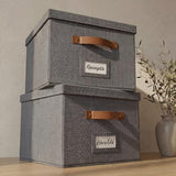 ZICOTO Decorative Ivory File Box Organizer Set of 2 - Collapsible Linen File Cabinet for Easy Folder Storage - Store All Your Documents and Folders in Style