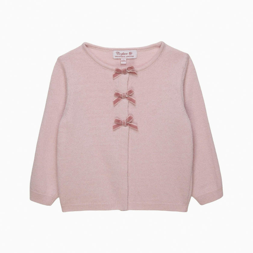 Baby Velvet Bow Cardigan in Pink