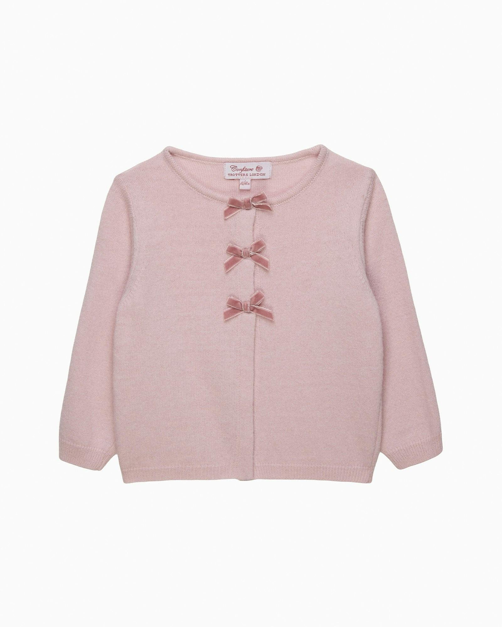 Baby Velvet Bow Cardigan in Pink