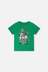 Organic Cotton Jersey T-Shirt With Print Green