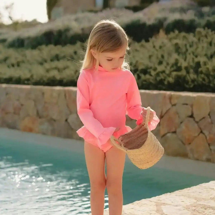 Baby Girl Anti-UV Jersey, Long Sleeves Neon Pink | BORA BORA BEBE