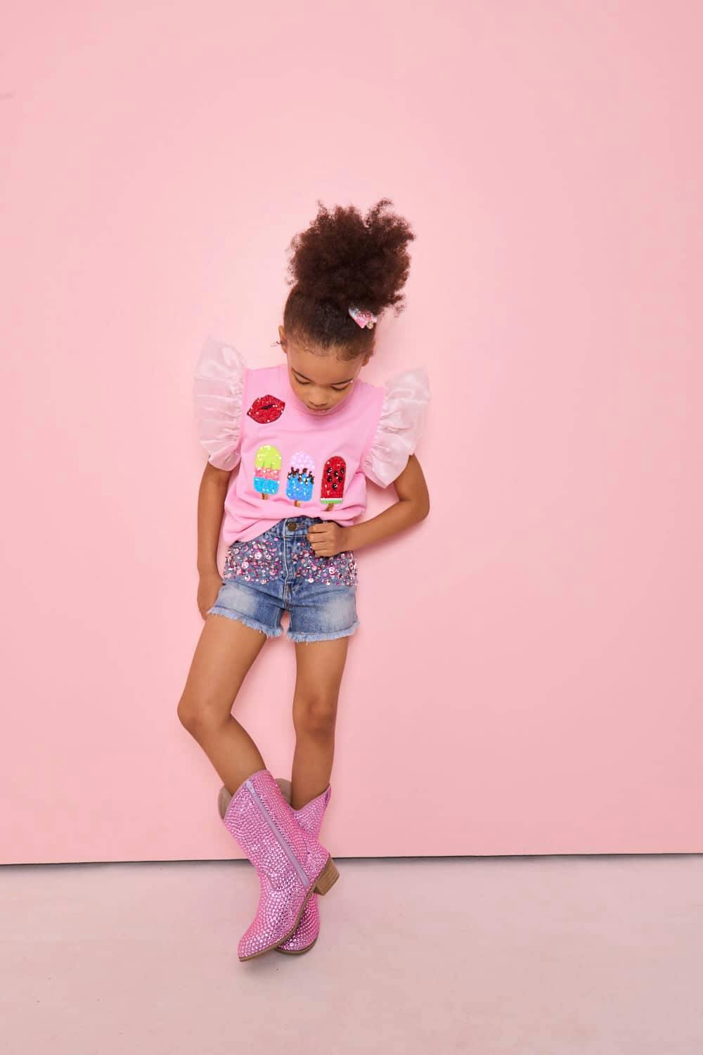 Pink Crystal Denim Short