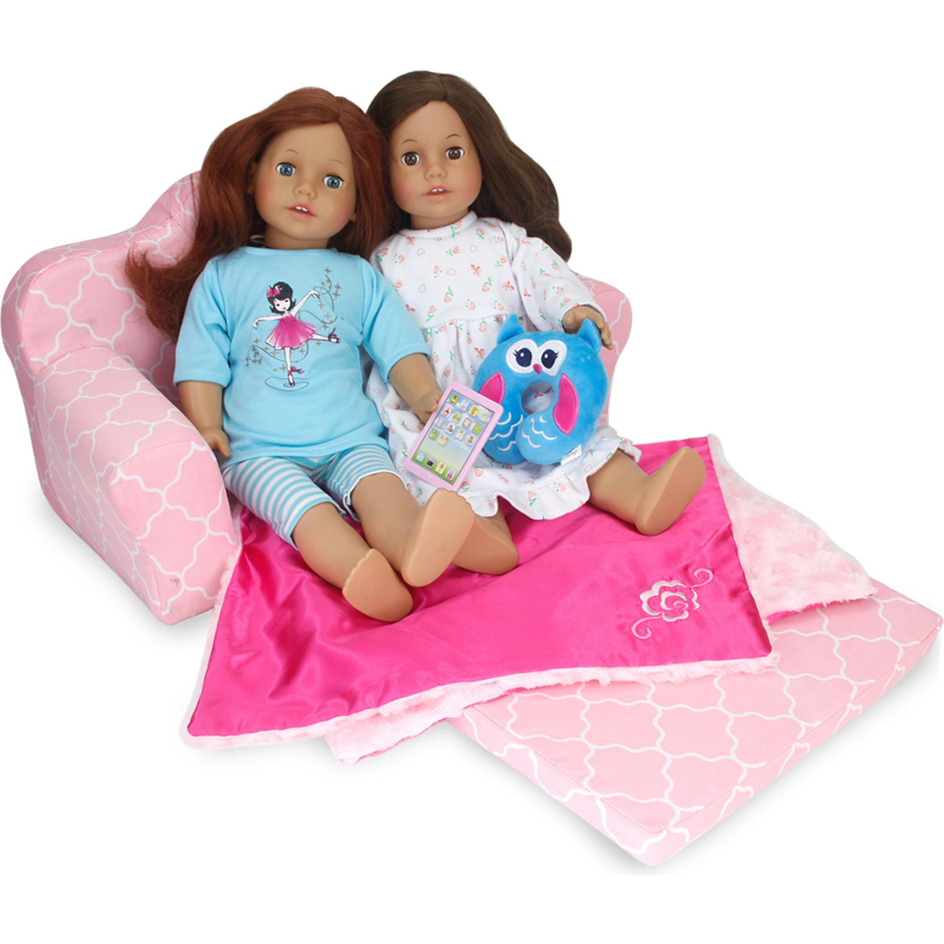 Sophia’s Plush Pink/White Moroccan Print Pull-Out Sofa/Bed Sized for 18