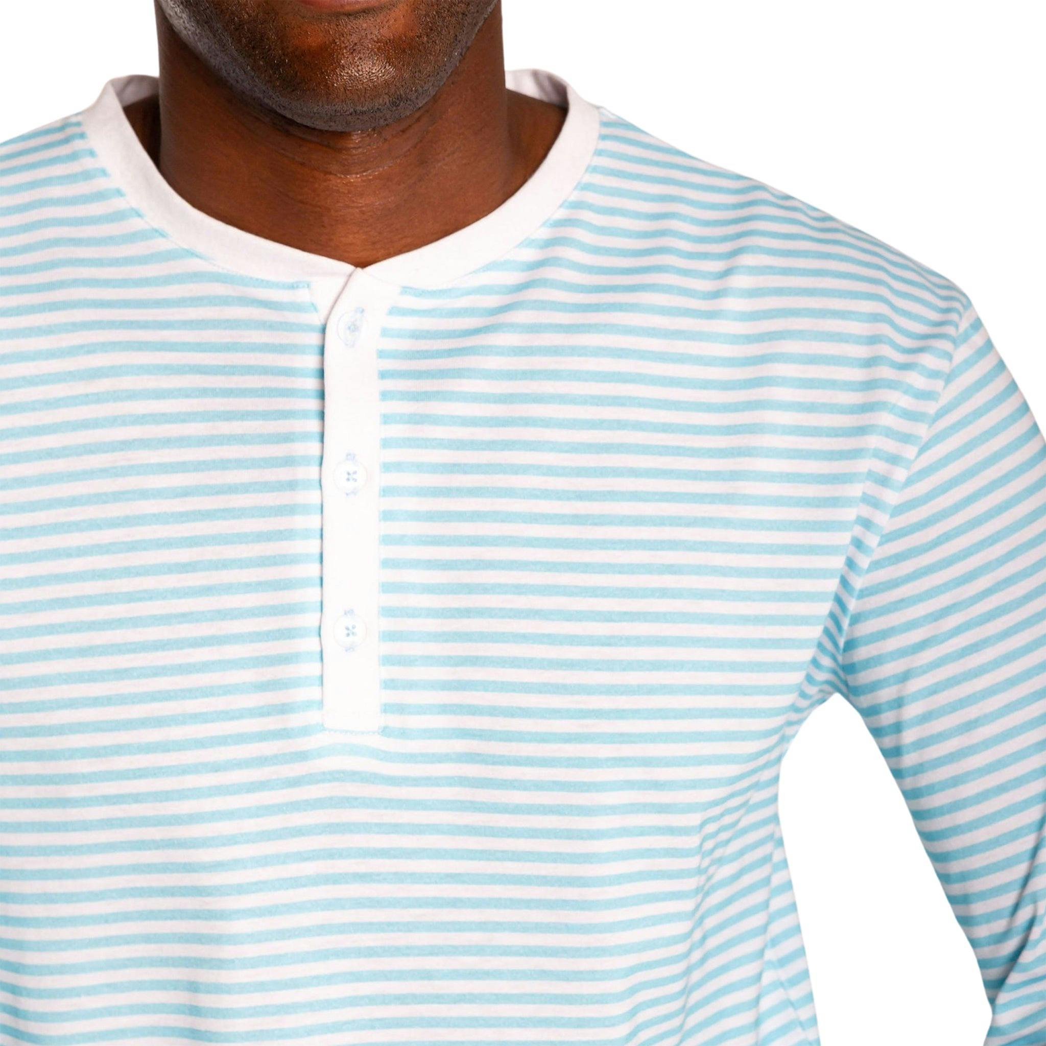 Men's Sky Blue Stripe Jersey Henley - Organic Stretch Cotton