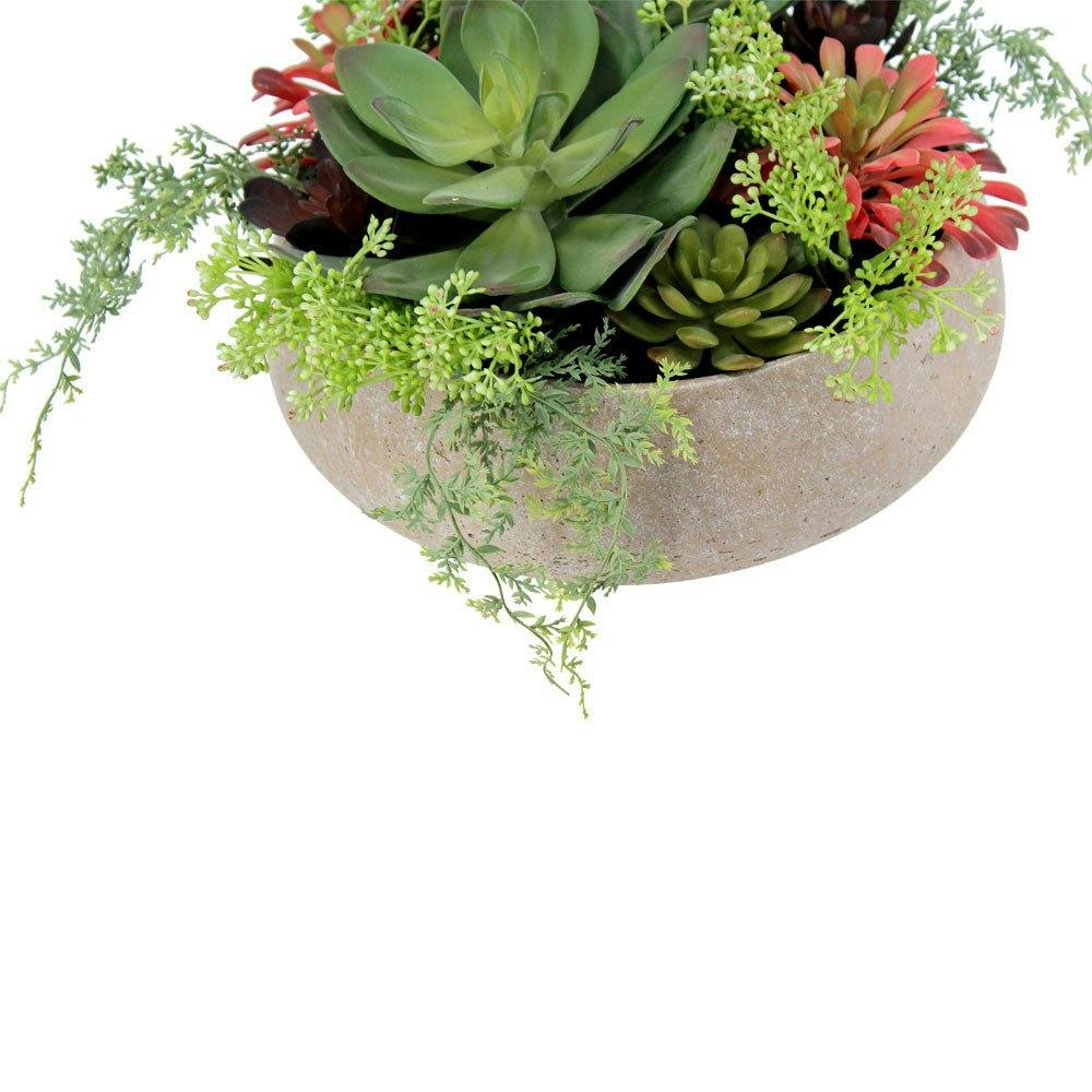 Round Artificial Succulent Arrangement, Natural Planter