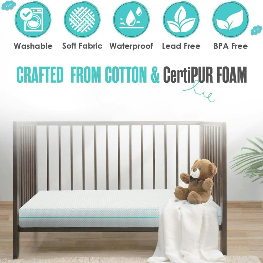 6” Crib & Toddler Bed Mattress – Made in USA – CertiPUR & OEKO-TEX Certified – Breathable Waterproof Washable Removable Soft Cover – Dual Sided