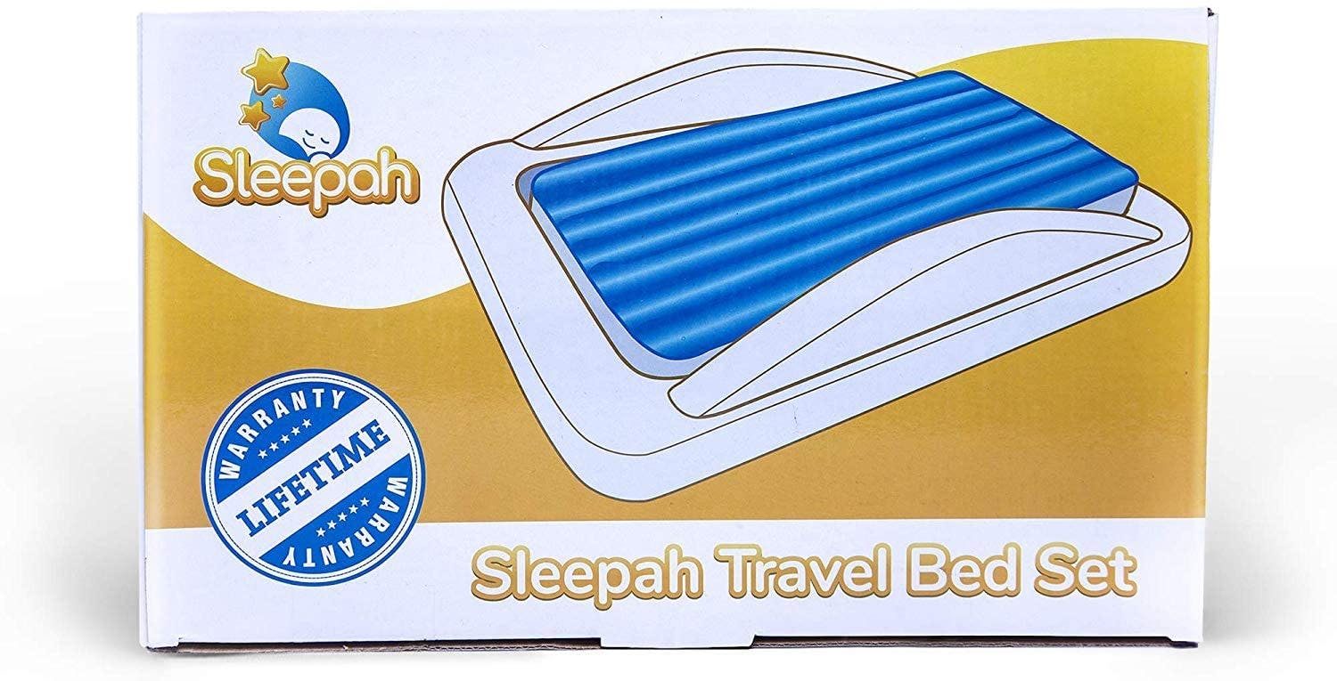 Sleepah Inflatable Toddler Travel Bed Portable Kids Air Mattress Set w Safety Bed Rail Guards for Kids & Toddlers – Set Includes Pump, Carry Case, Pillow