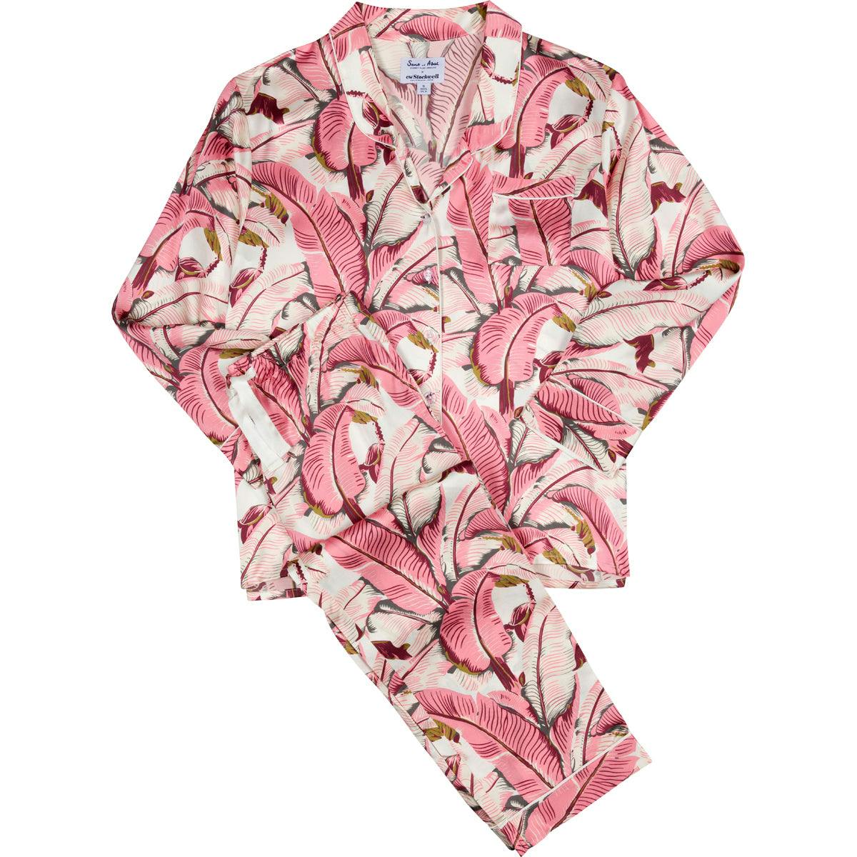 Women's Martinique® Pink Banana Leaf Long PJ Set - SILK