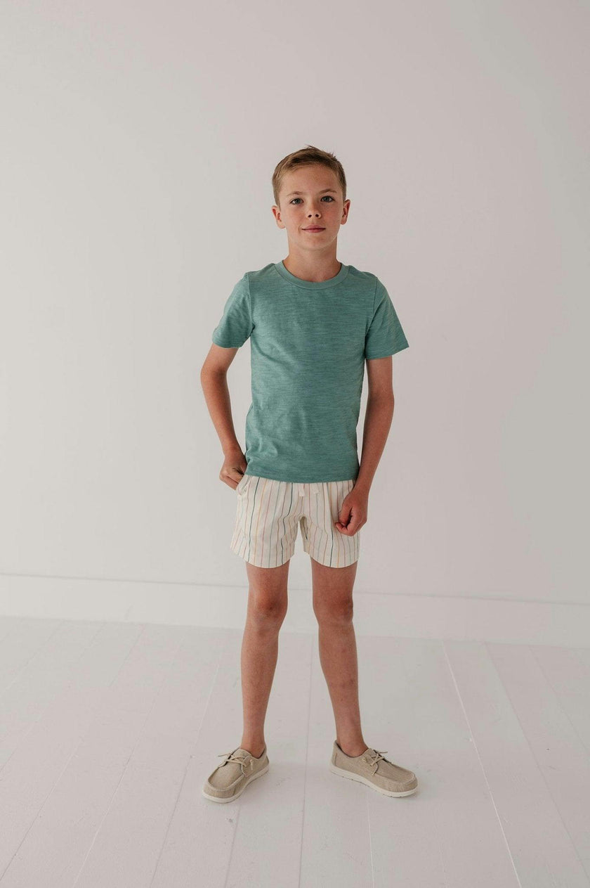 Boys Twill Beach Shorts in Vintage Rainbow Stripe