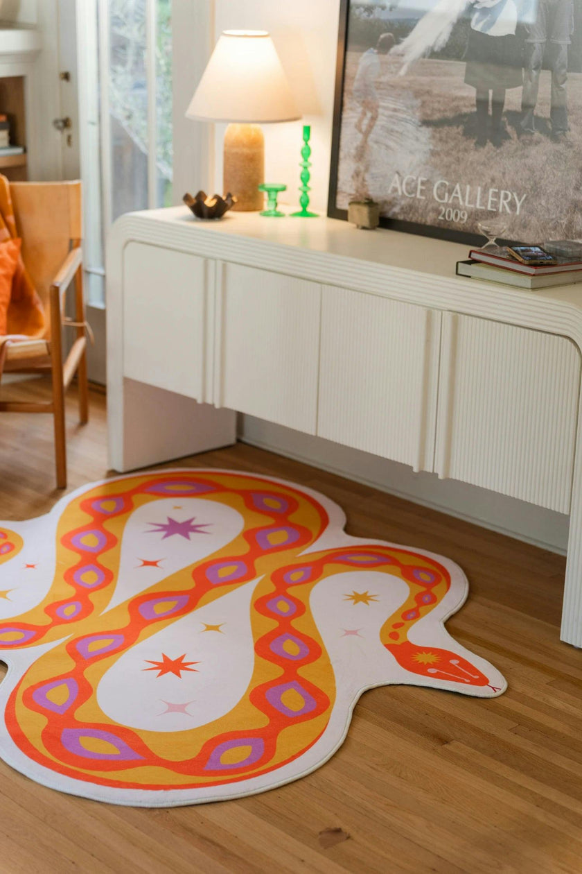 Green Abstract Snake Rug by Jessica Miller