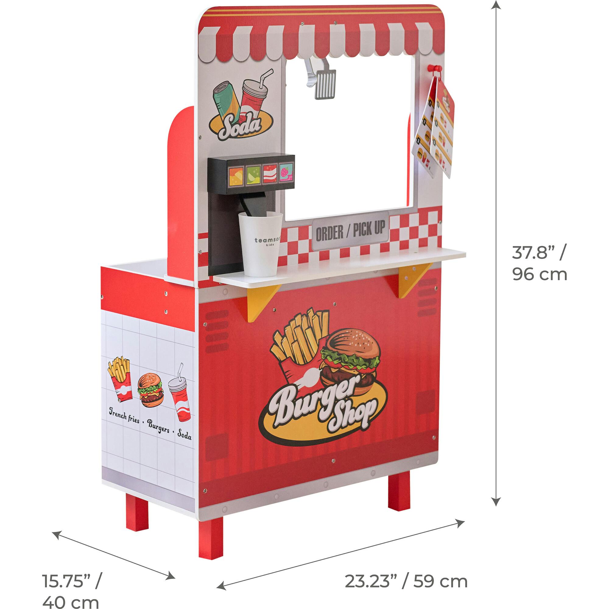 Teamson Kids Flip & Fry Wooden Burger Shop with 29 Pcs Accessories