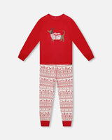 Adult Women Organic Cotton Two-Piece Pajamas Red and White Fairisle