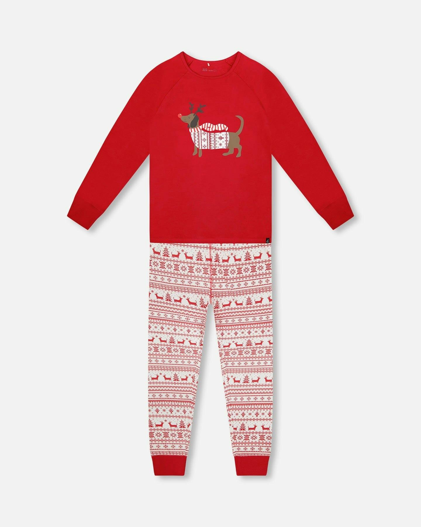 Adult Women Organic Cotton Two-Piece Pajamas Red and White Fairisle