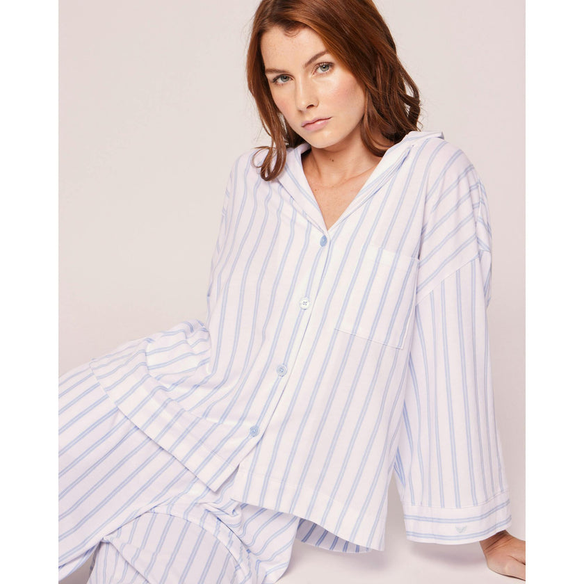 The Olivia Wide Leg Pima Pajama Set in Navy