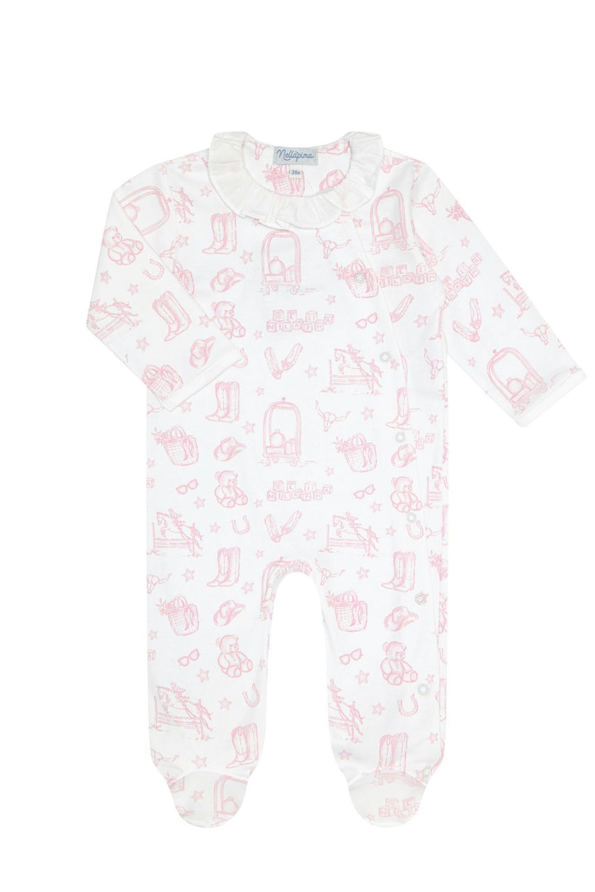 Pink Lone Star Toile Print Crossover Footie