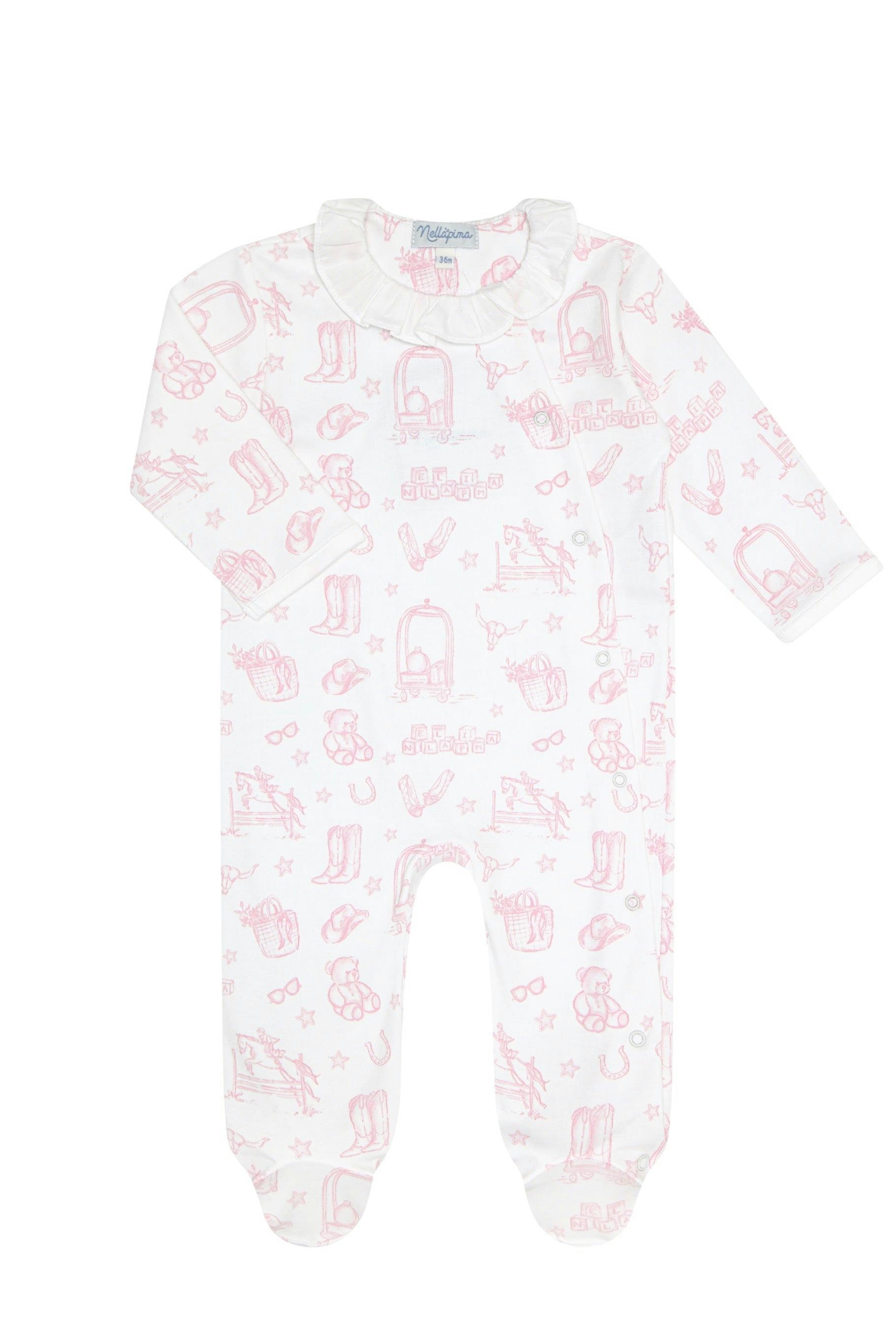 Pink Lone Star Toile Print Crossover Footie