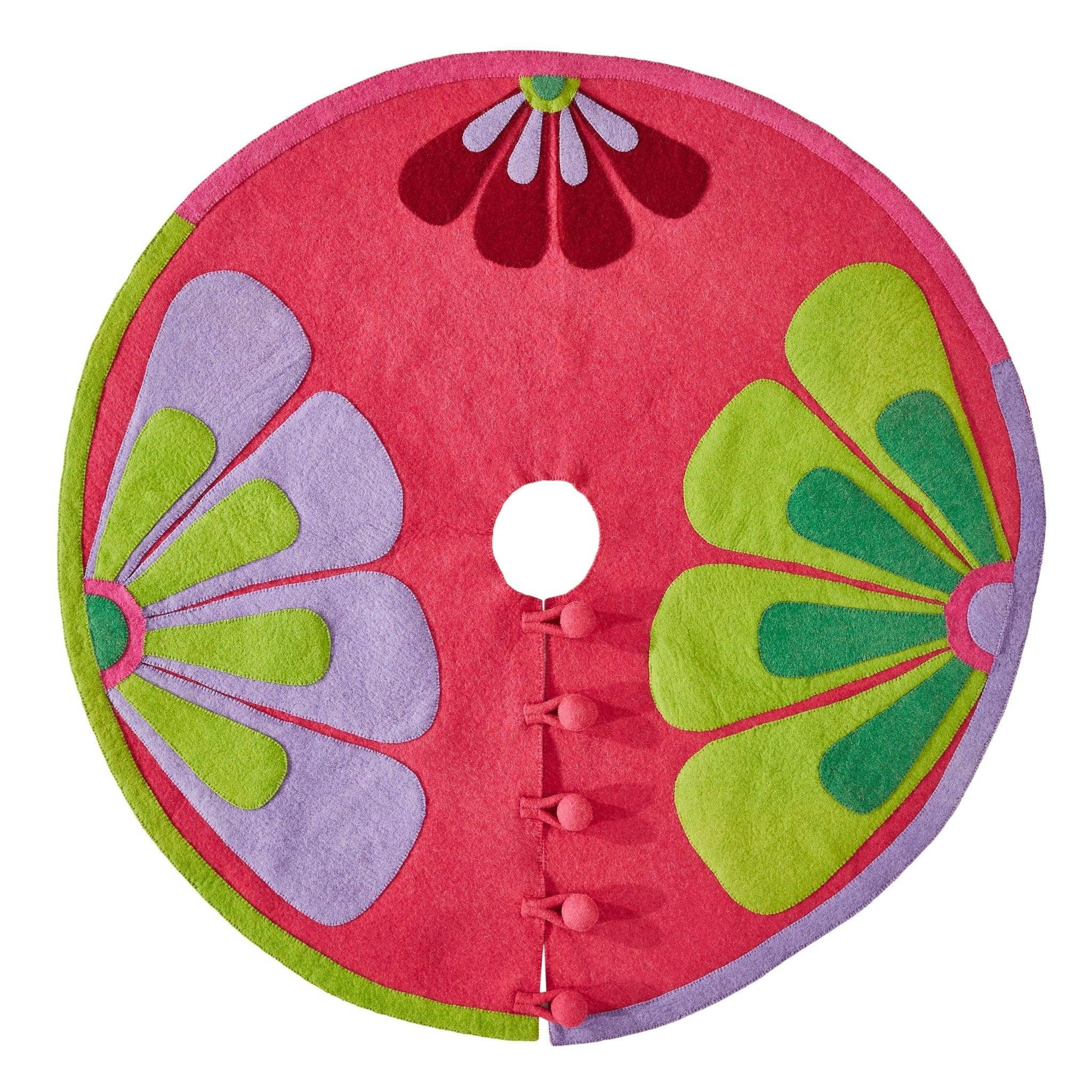 Handmade Retro Flowers Pink Christmas Tree Skirt Felt 60