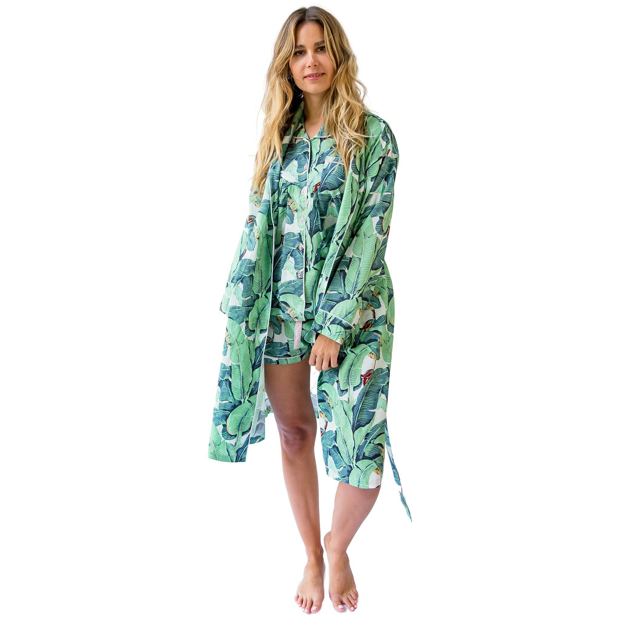 Women's Martinique® Green Banana Leaf Robe - Organic Cotton Poplin