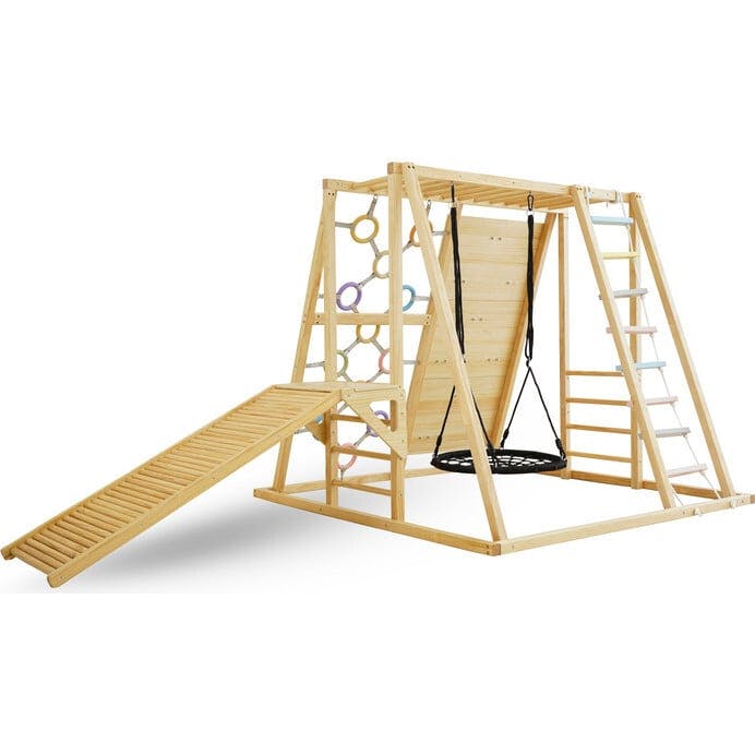 Sweetgum XL | 8-in-1 Indoor Wooden Playset with Slide, Swing & Rock Wall