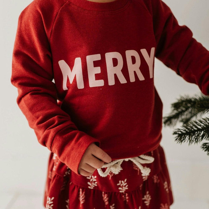 Girls Raglan Sweatshirt in Merry in Berry Red