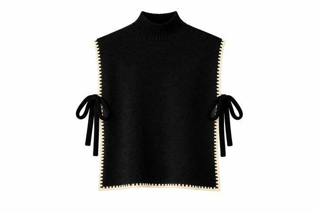 Contrast Trim Side Bow Mock Neck Sweater Vest