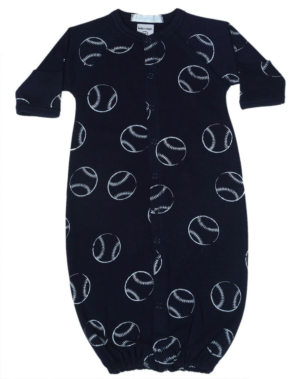 Baby Converter Gown - Baseballs on Navy