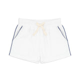 boys white french terry short with navy side piping