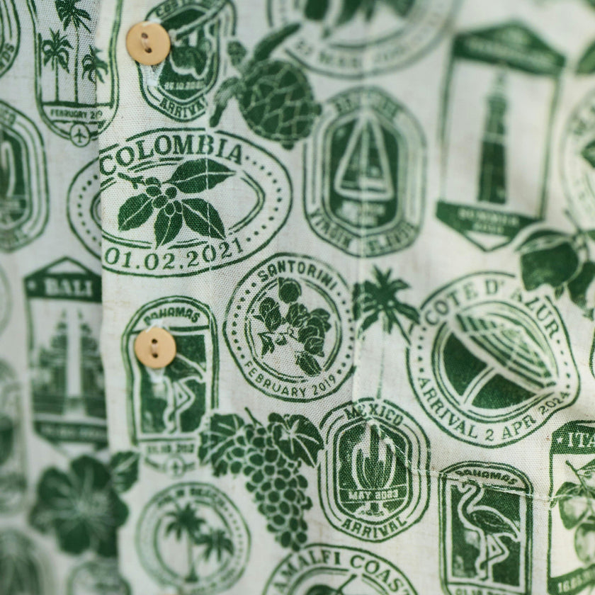 The Passport to Paradise - Men's Linen Passport Stamp Hawaiian Shirt