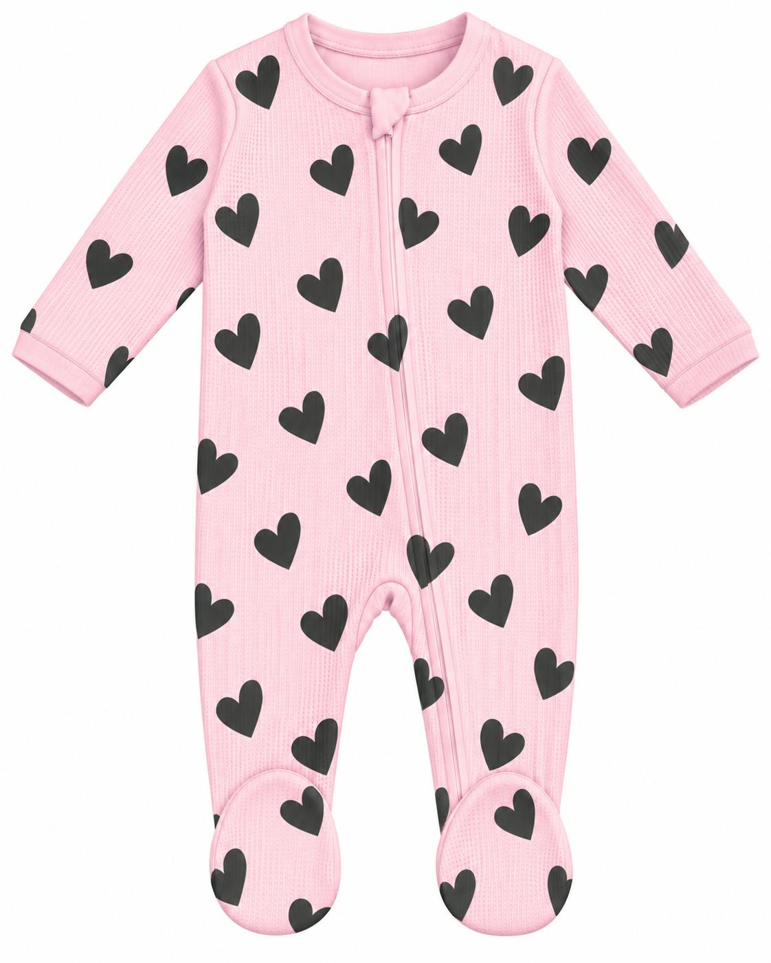 Baby Thermal Footie - Pink Chenille Hearts