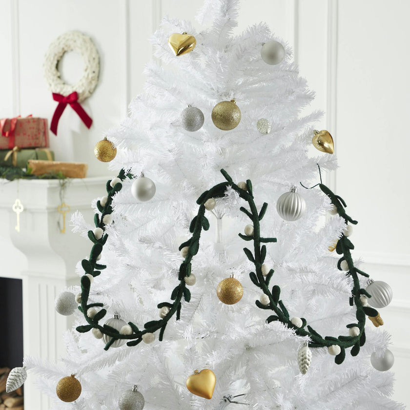 Handmade Christmas Garland and Bunting - Cream Velvet Balls and Felt Mistletoe - 6' Arcadia Home
