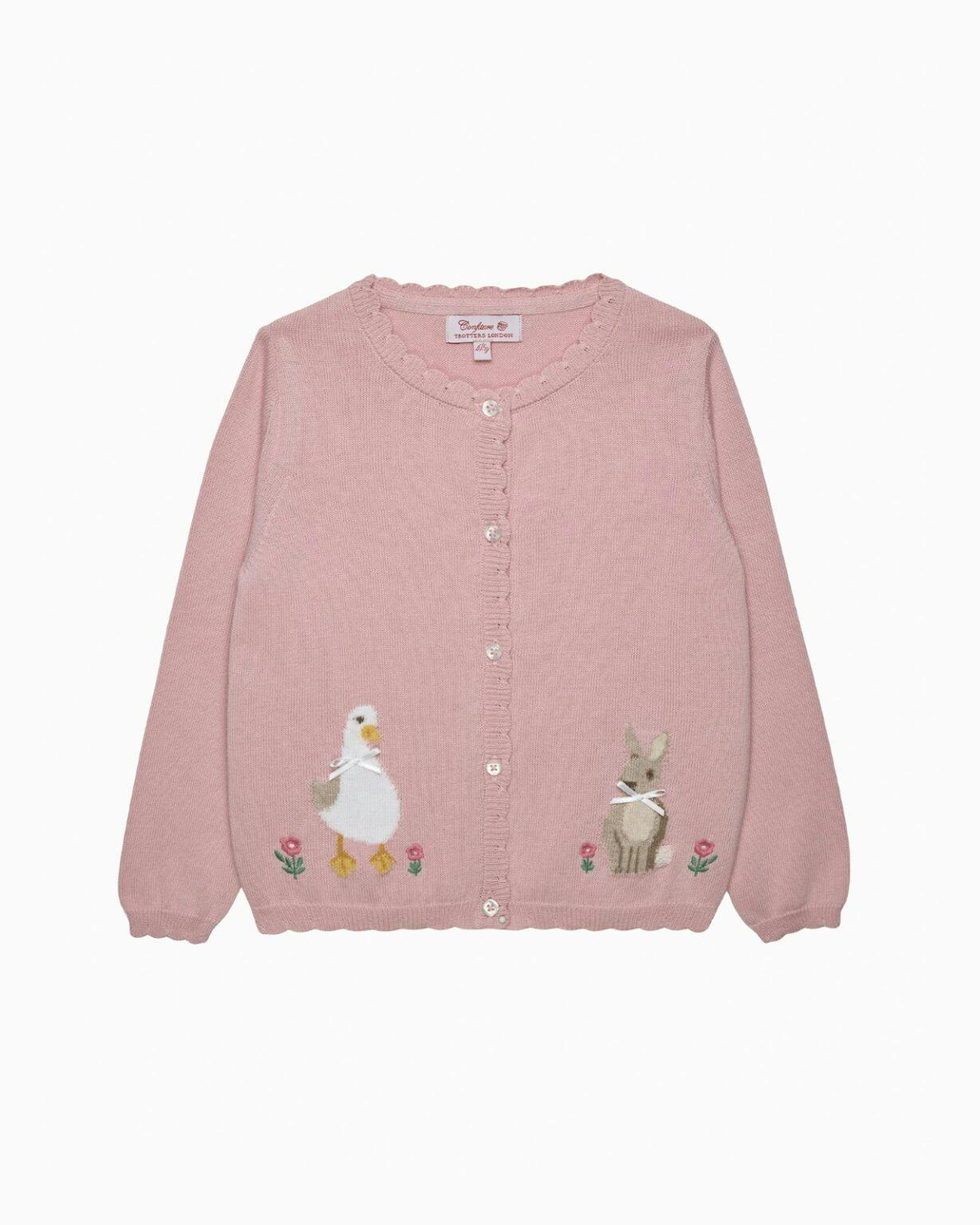 Duck and Bunny Cardigan in Pink