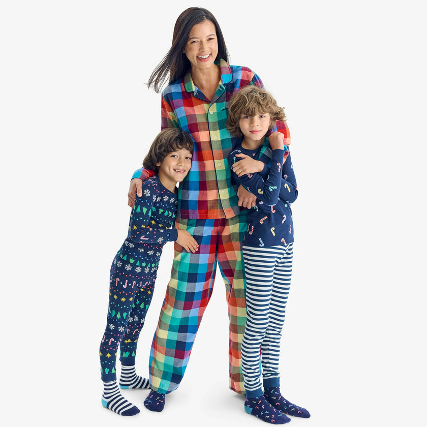 Kids organic PJ pant in rainbow fair isle