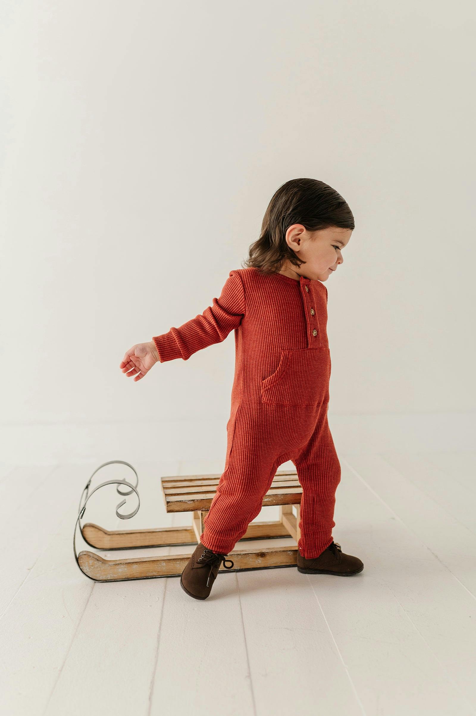 Waffle Romper in Berry Red