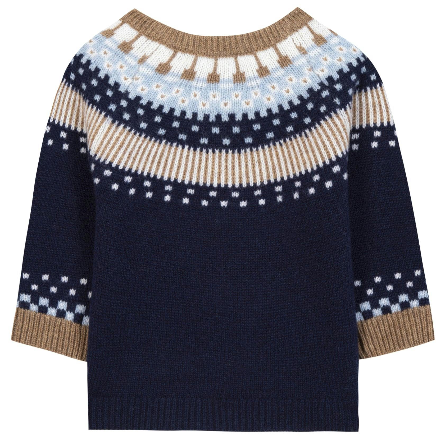 TARTINE ET CHOCOLAT WOOL ROUND NECK SWEATSHIRT - MARINE, BROWN AND LIGHT BLUE