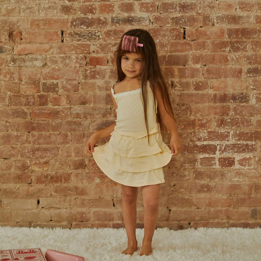Lizzie Pastel Yellow With White Lace Heart Pointelle Tank