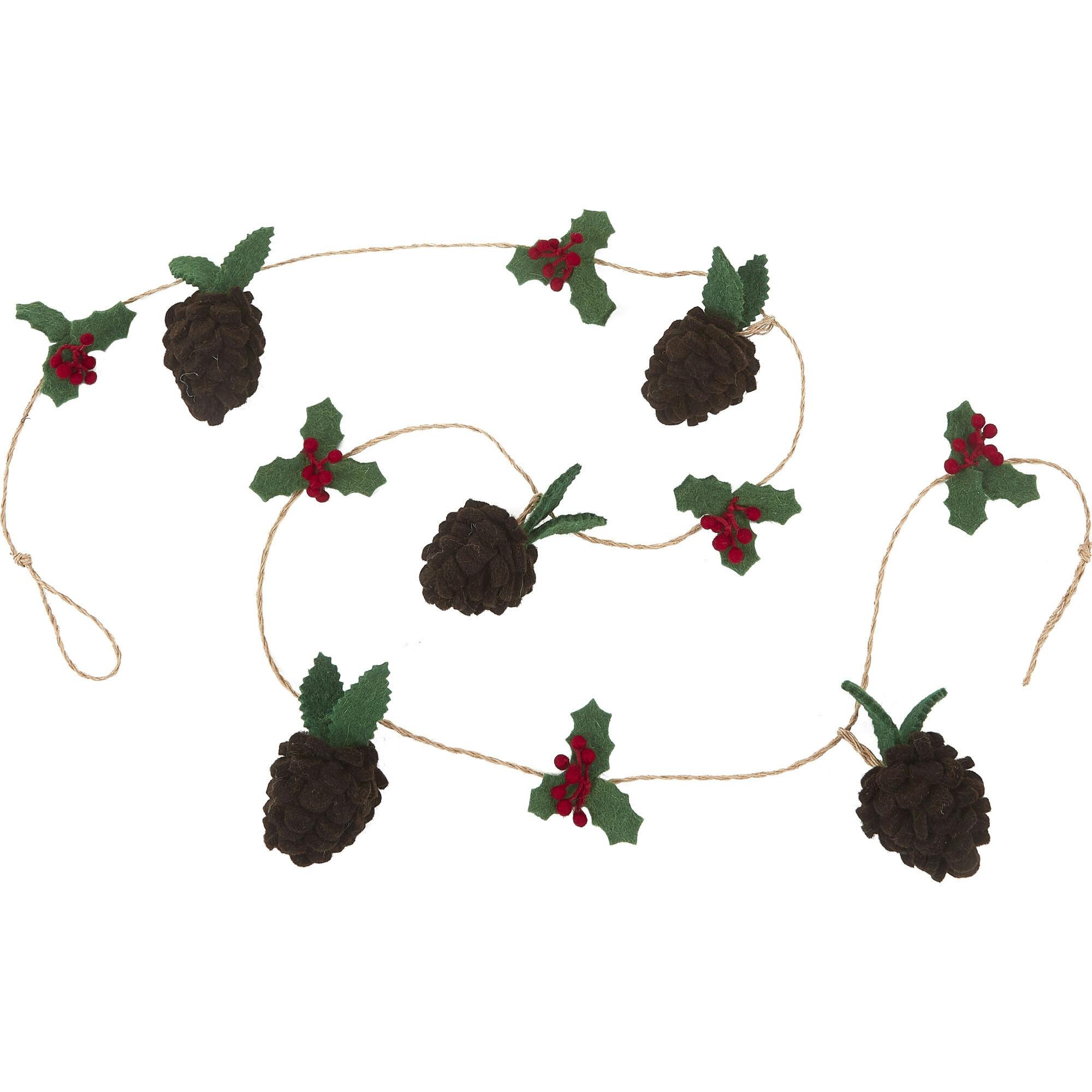 Handmade Christmas Garland and Bunting - Pinecones and Holly Berries Felt and Jute - 6' Arcadia Home