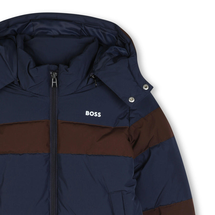 Navy Color-Block Puffer Jacket